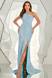 One Shoulder Sequins Mermaid Prom Dress With Slit