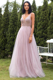 Blush Tulle Sequins Prom Dress