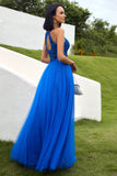 Royal Blue Tulle Prom Dress with Appliques