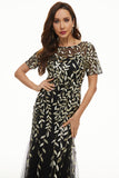 Leaves Sequins Mother Dress with Short Sleeves