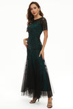 Leaves Sequins Mother Dress with Short Sleeves