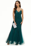 Black Sequin Spaghetti Straps Sheath Mother Dress