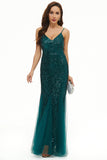 Black Sequin Spaghetti Straps Sheath Mother Dress