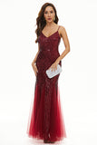 Black Sequin Spaghetti Straps Sheath Mother Dress