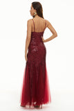 Black Sequin Spaghetti Straps Sheath Mother Dress