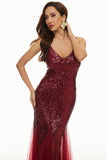 Black Sequin Spaghetti Straps Sheath Mother Dress