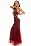 Black Sequin Spaghetti Straps Sheath Mother Dress