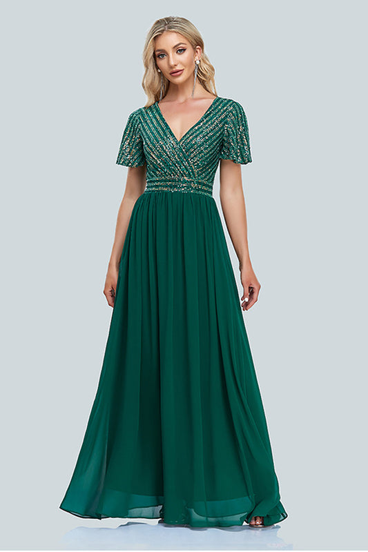 Sparkly Green Chiffon Beaded Mother of the Bride Dress