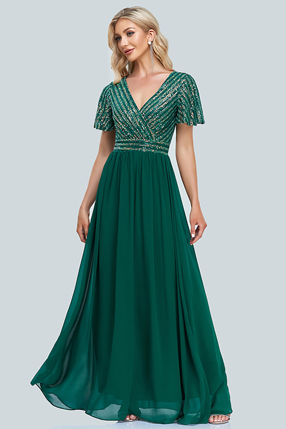Sparkly Green Chiffon Beaded Mother of the Bride Dress
