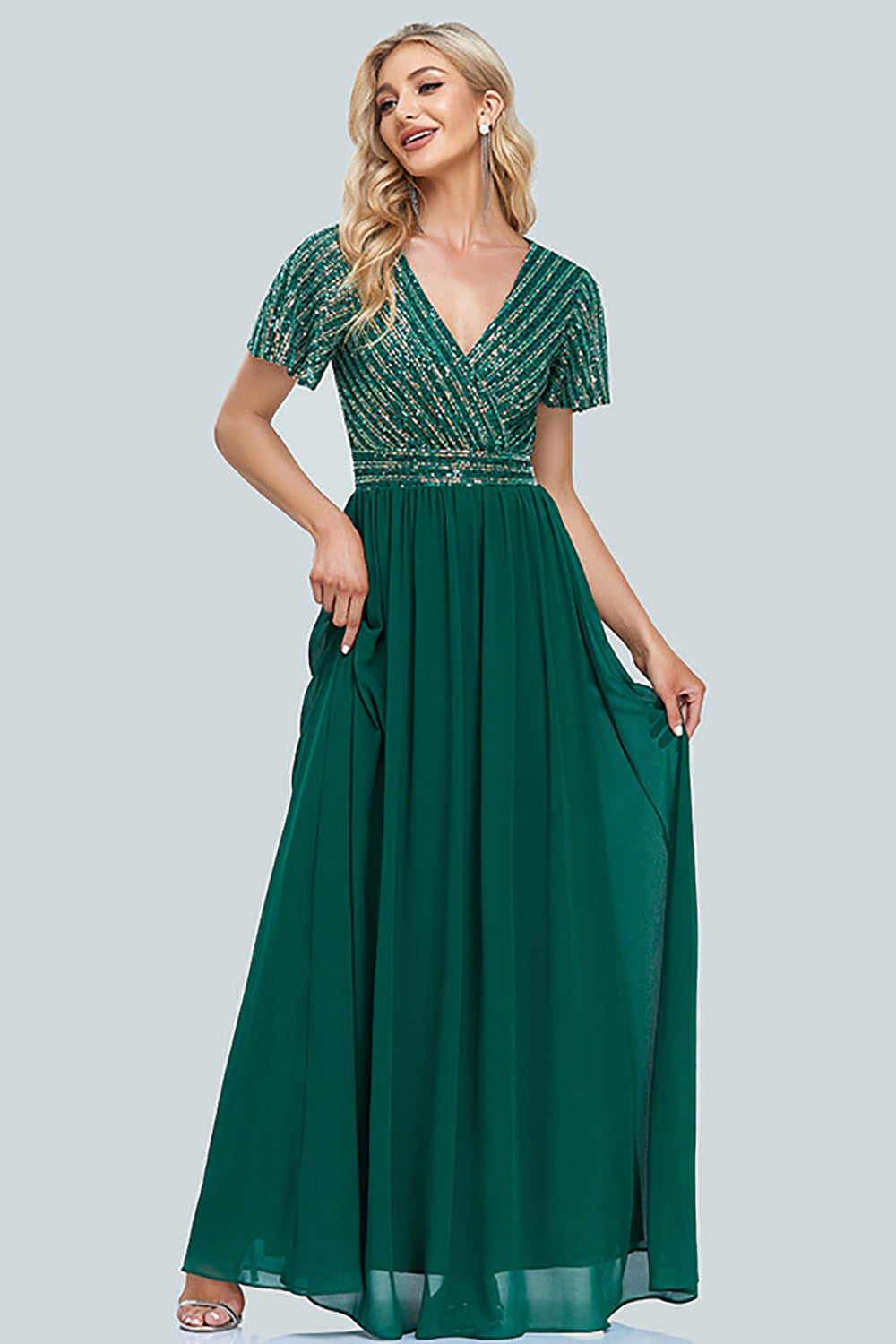 Sparkly Green Chiffon Beaded Mother of the Bride Dress