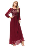 Sparkly Burgundy Long Sleeves Beaded Mother of the Bride Dress
