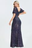 Sparkly Navy Beaded Mother of the Bride Dress with Sleeves