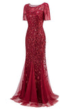 Sparkly Burgundy Beaded Mother of the Bride Dress