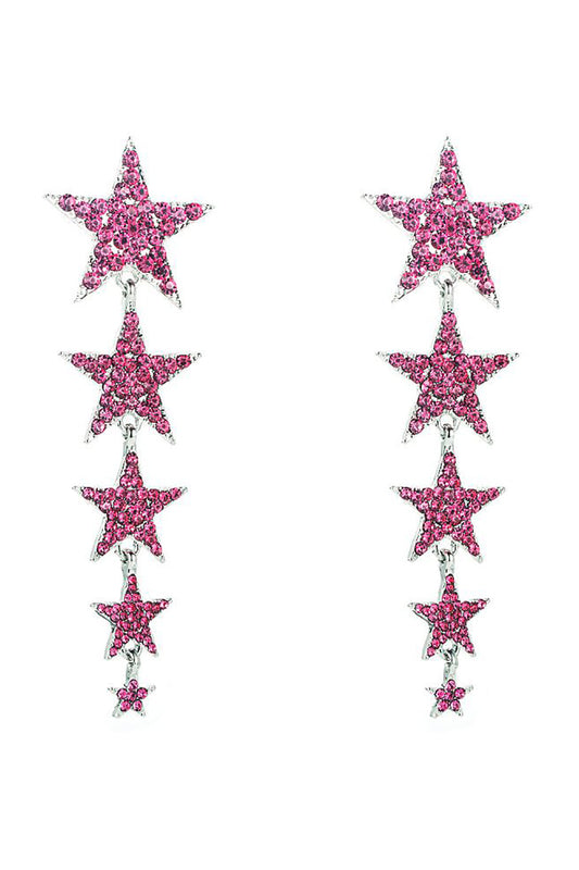 Fuchsia Five-Pointed Stars Prom Earrings