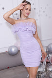 Lavender Strapless Cocktail Dress with Ruffles