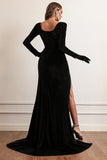 Velvet Long Sleeves Holiday Party Dress with Slit