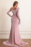 Velvet Long Sleeves Holiday Party Dress with Slit