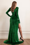 Velvet Long Sleeves Holiday Party Dress with Slit
