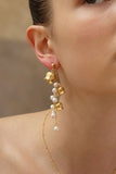 Golden Flowers Pearl Asymmetrical Earrings