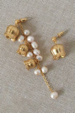 Golden Flowers Pearl Asymmetrical Earrings