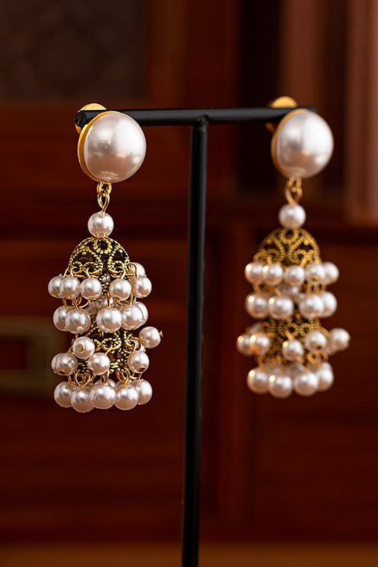 Vintage Golden Pearl French Court Style Tassel Earrings