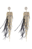 Tassel Feather Rhinestone Long Earrings