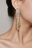 Golden Rhinestones Long Tassel Earrings