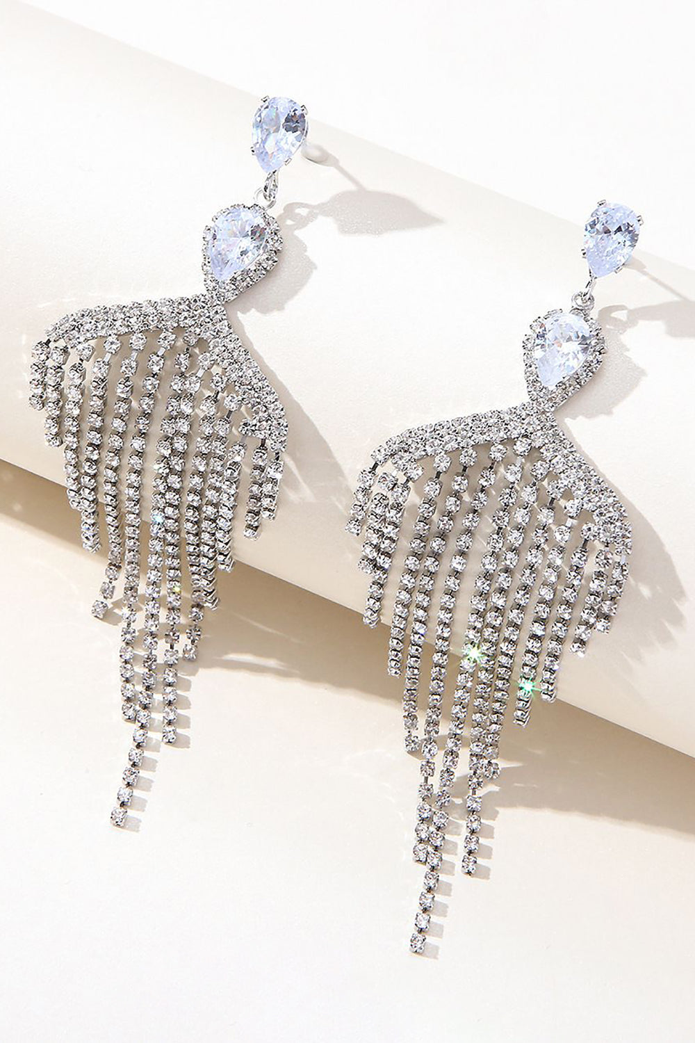 Silver Zircon Tassel Rhinestones Earrings