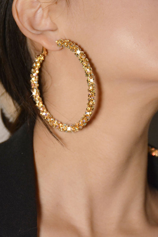Golden Rhinestones Round Earrings
