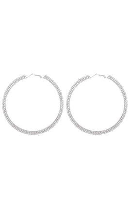 Silver Glitter Rhinestones Round Earrings