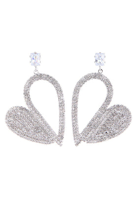 Fashion Silver Heart Rhinestone Dangling Earrings for Women