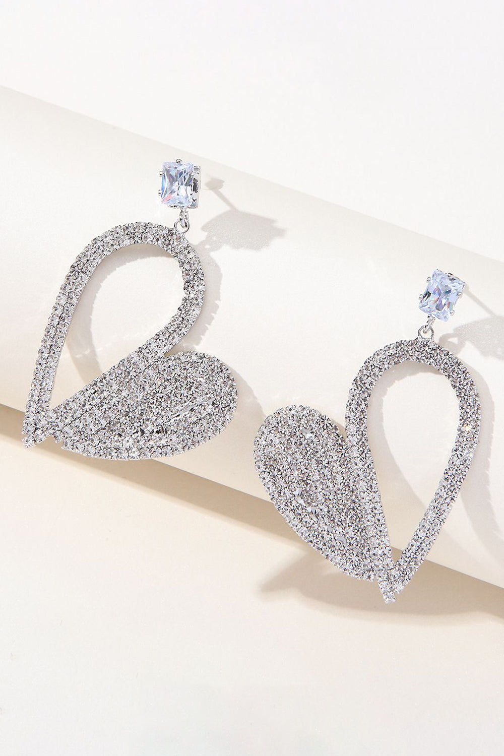 Fashion Silver Heart Rhinestone Dangling Earrings for Women