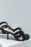 Black Cutout Square Toe High Heel Sandals