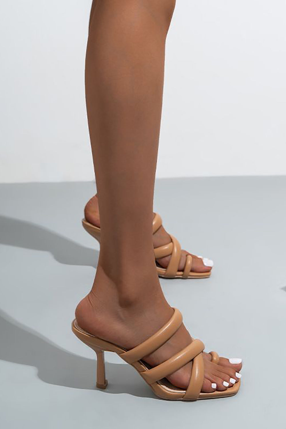 Black Cutout Square Toe High Heel Sandals