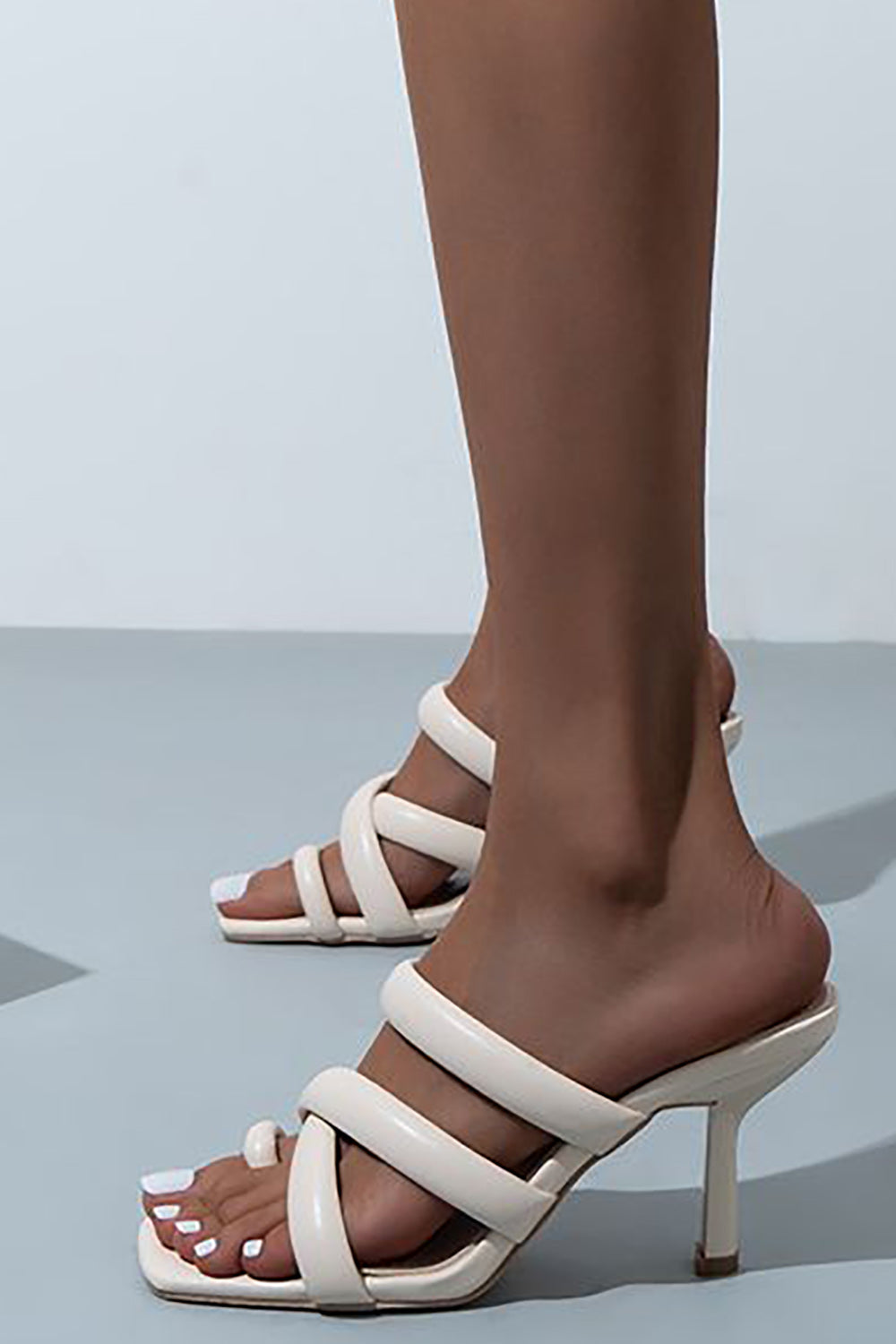 Black Cutout Square Toe High Heel Sandals