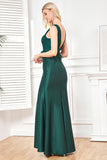 Dark Green Sleeveless Sheath Long Holiday Party Dress With Appliques