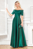 Off the Shoulder Dark Green Sparkly Sequin Long Holiday Party Dress With Slit