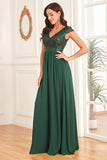 Dark Green V-neck A Line Formal Dress with Sequins