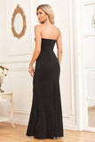 Removable Sleeves Black Sheath Sparkly Formal Dress