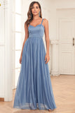 Sparkly Blue A Line Simple Prom Dress