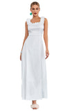 White A-Line Square Neck Long Prom Dress