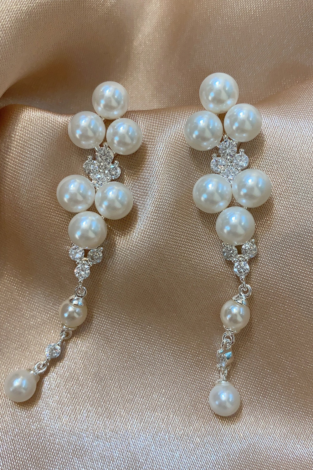 White Pearl Beading Earrings