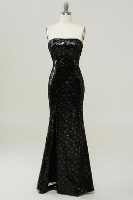 Straplass Mermaid Black Sequins Dress