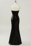 Straplass Mermaid Black Sequins Dress