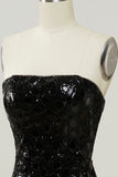 Straplass Mermaid Black Sequins Dress