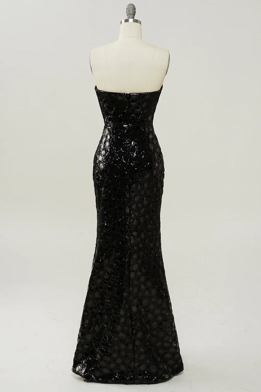 Black Strapless Sequined Mermaid Prom Dress