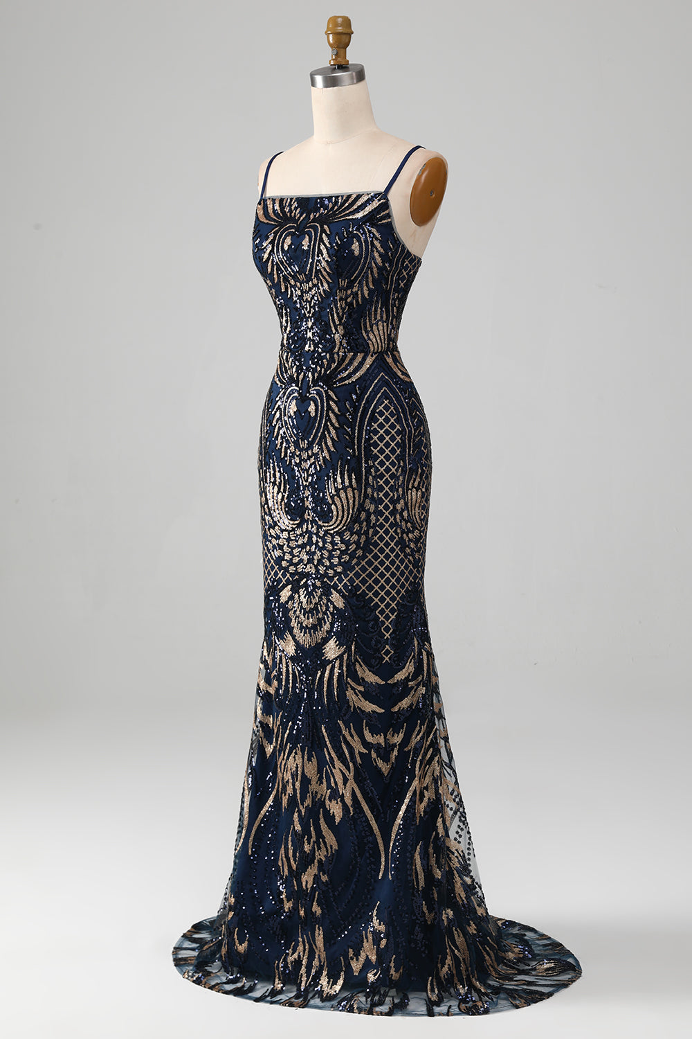 Zapakasa Women Sparkly Navy Mermaid Prom Dress Spaghetti Straps Long Formal Dress Zapakasa Women Sparkly Navy Mermaid Prom Dress Spaghetti Straps Long Formal Dress
