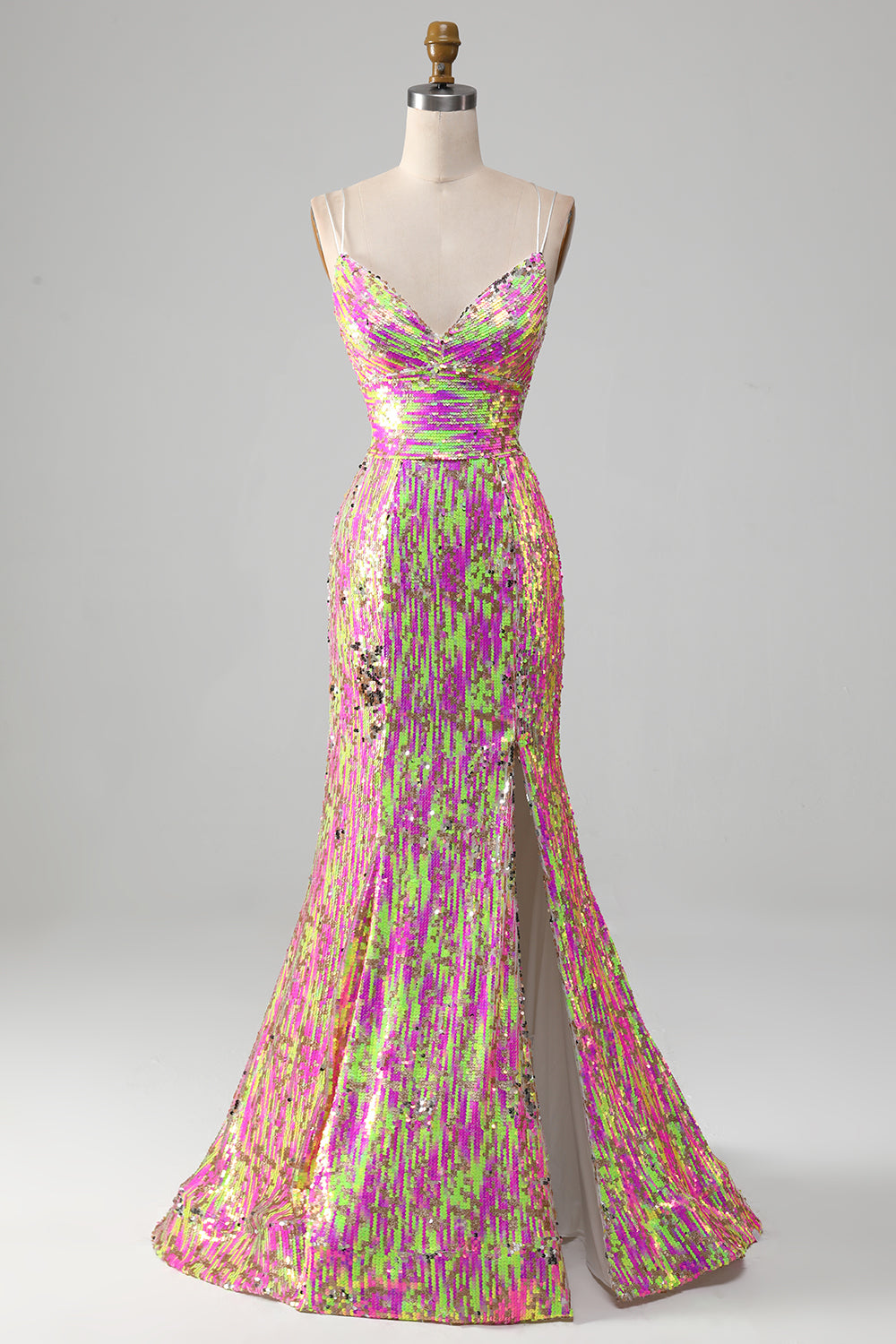 Hot Pink Sparkly Mermaid Prom Dress with Slit