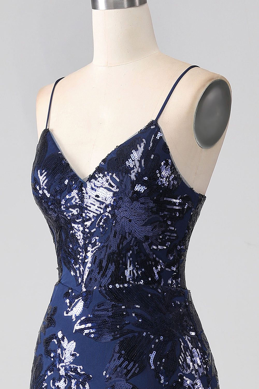 Zapakasa Women Navy Prom Dress Shimmering Sequin Mermaid Spaghetti Strap Evening Dress with Slit Zapakasa Women Navy Prom Dress Shimmering Sequin Mermaid Spaghetti Strap Evening Dress with Slit