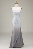 Grey Mermaid Sparkly Prom Dress with Pleated
